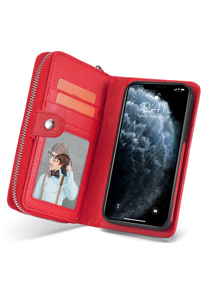 CATANES (for iPhone 12 Mini) Wallet Case Leather Cover with ID Credit Holder Folio Flip Wallet case / Red - Image 1