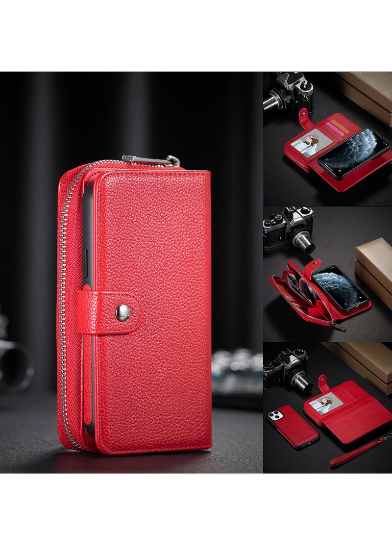 CATANES (for iPhone 12 Mini) Wallet Case Leather Cover with ID Credit Holder Folio Flip Wallet case / Red - Image 2