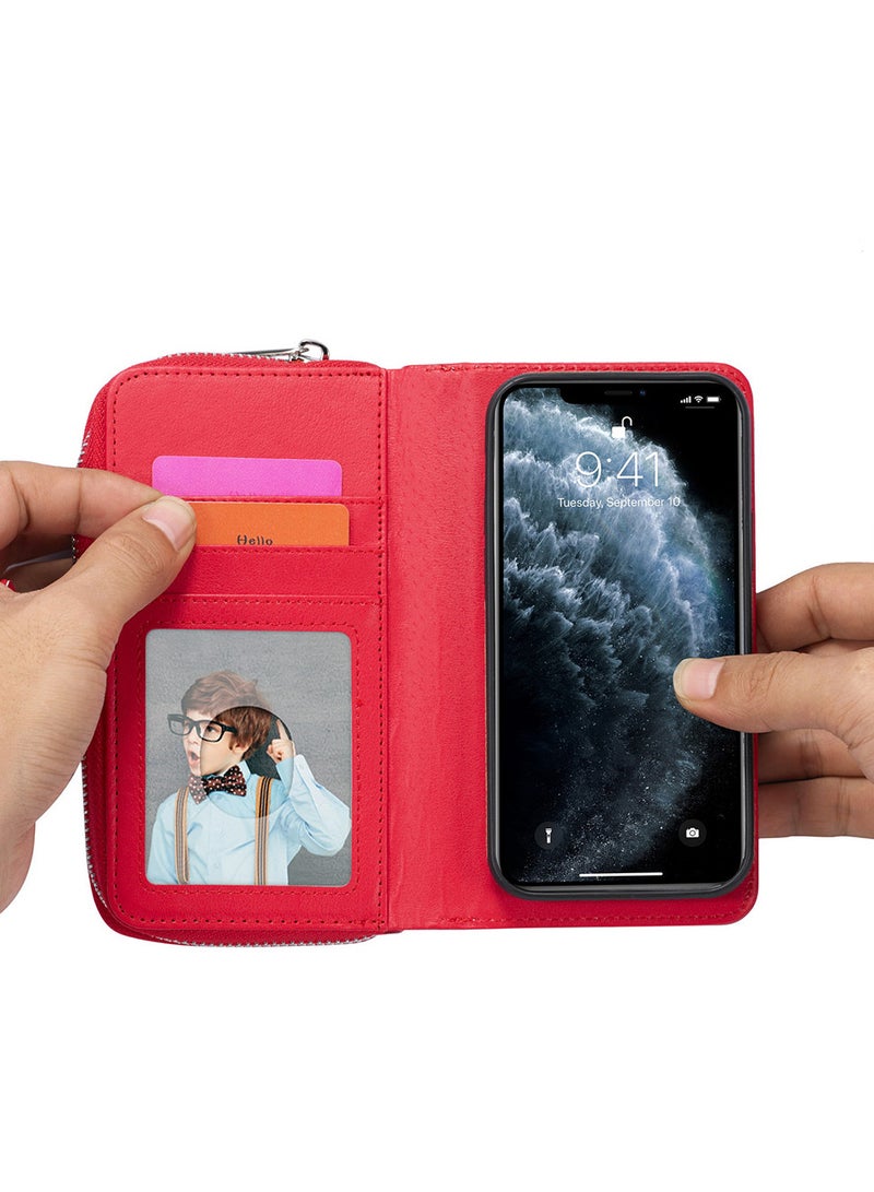 CATANES (for iPhone 12 Mini) Wallet Case Leather Cover with ID Credit Holder Folio Flip Wallet case / Red - Image 3