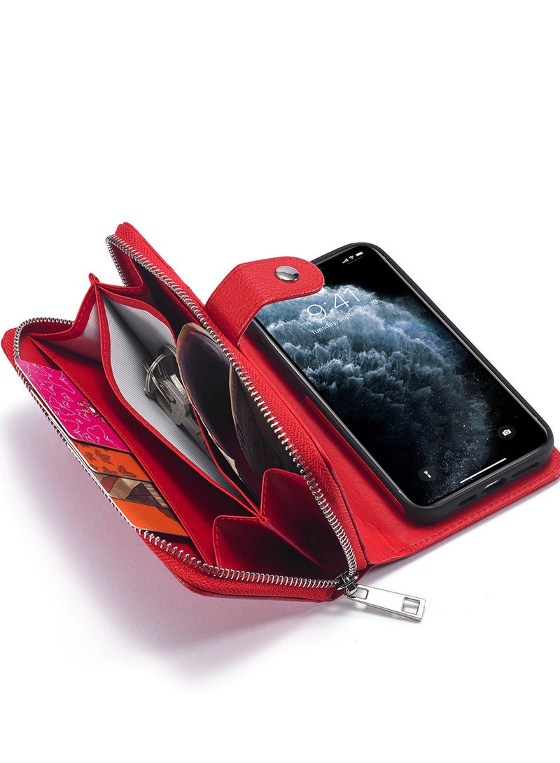CATANES (for iPhone 12 Mini) Wallet Case Leather Cover with ID Credit Holder Folio Flip Wallet case / Red - Image 5