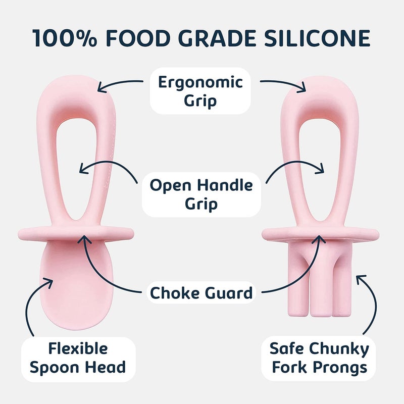 Tiny Twinkle Silicone Training Utensils - Baby Spoons and Baby Forks For Self-Feeding Training - Silicone Baby Led Weaning Utensils For Toddlers And Babies 6-24 Months - Baby Feeding Supplies (Rose) - Image 3