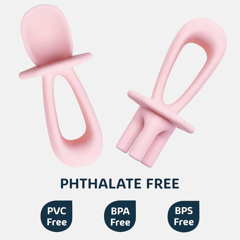 Tiny Twinkle Silicone Training Utensils - Baby Spoons and Baby Forks For Self-Feeding Training - Silicone Baby Led Weaning Utensils For Toddlers And Babies 6-24 Months - Baby Feeding Supplies (Rose) - Image 5