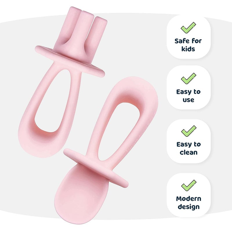 Tiny Twinkle Silicone Training Utensils - Baby Spoons and Baby Forks For Self-Feeding Training - Silicone Baby Led Weaning Utensils For Toddlers And Babies 6-24 Months - Baby Feeding Supplies (Rose) - Image 4