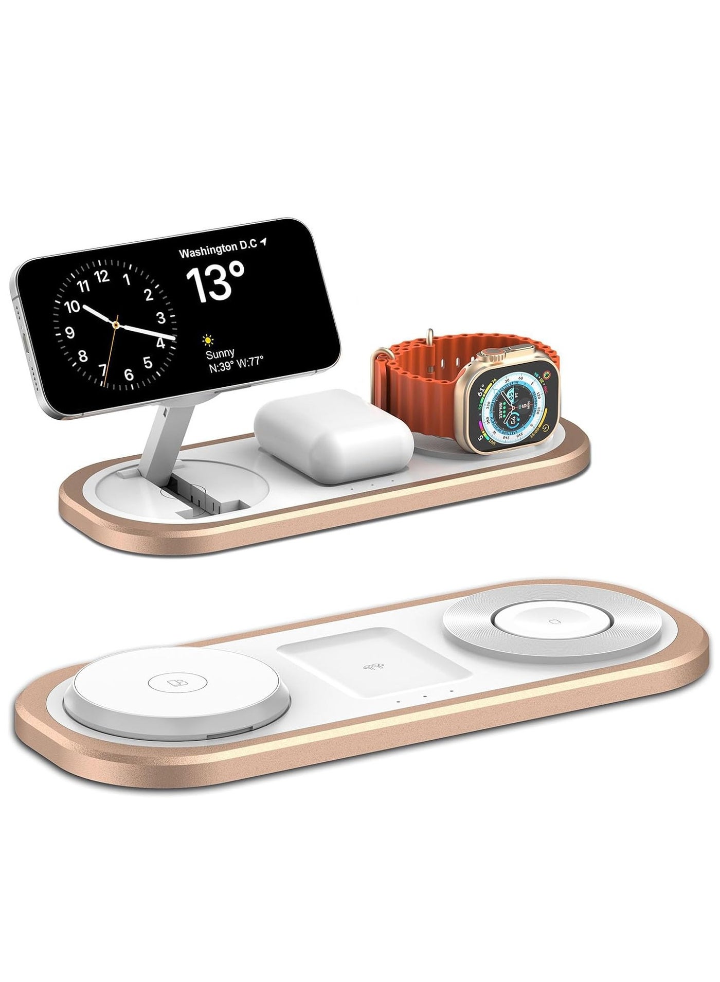 3 in 1 Wireless Charger for iPhone, Magnetic Foldable Charging Station for Magsafe for iPhone 15/14/13/12/Pro Max/Pro/Mini/Plus, Apple Watch 9/8/7/SE/6/5/4/3/2/1/Ultra2/Ultra, AirPods pro/2/3 (Golden)