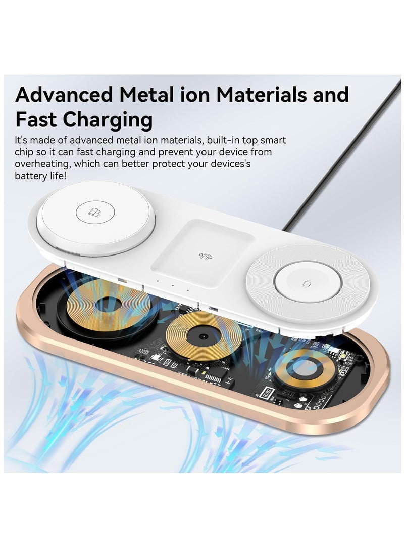SYOSI 3 in 1 Wireless Charger for iPhone, Magnetic Foldable Charging Station for Magsafe for iPhone 15/14/13/12/Pro Max/Pro/Mini/Plus, Apple Watch 9/8/7/SE/6/5/4/3/2/1/Ultra2/Ultra, AirPods pro/2/3 (Golden) - Image 5