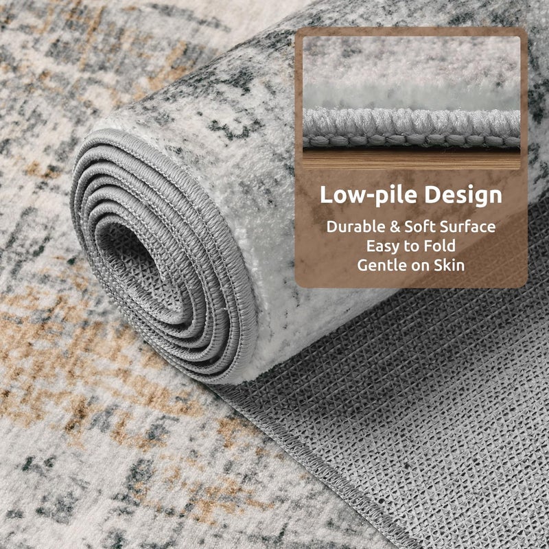 AMOAMI 5 x 7 Area Rugs for Living Room, Machine Washable Non Slip Rug Ultra Soft Low Pile Indoor Carpet Modern Abstract Rugs for Bedroom Office Room Dining Room Beside, Grey - Image 3