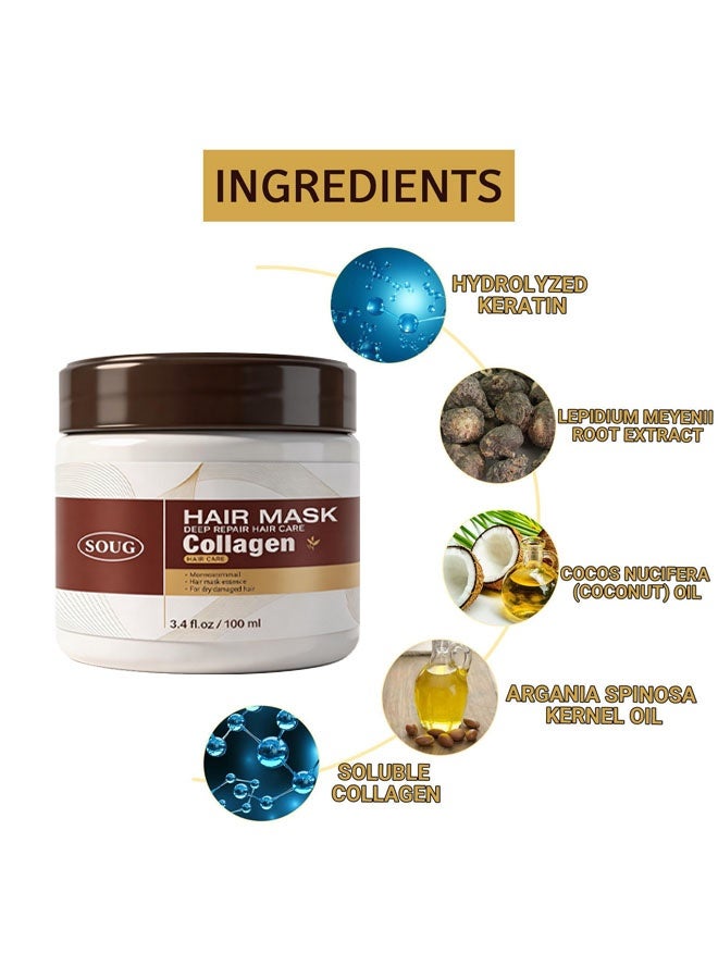 SOUG Collagen Hair Mask with Hydrolyzed Keratin, Argan & Coconut Oil | Deep Repair for Dry Damaged & Frizzy Hair | All Hair Types 100ml - Image 2