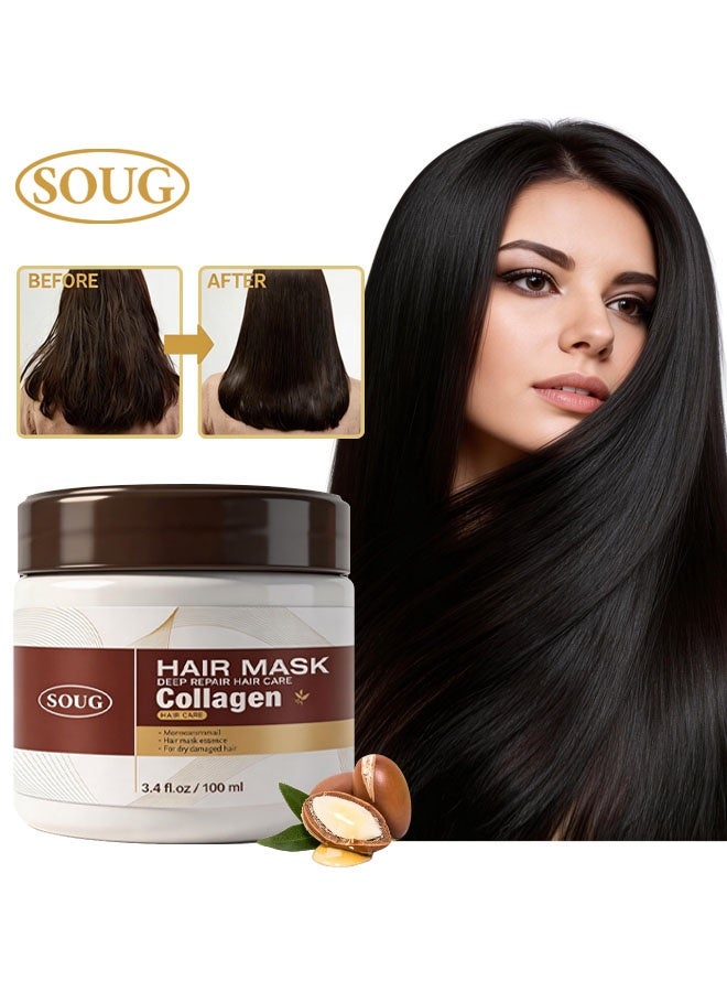 SOUG Collagen Hair Mask with Hydrolyzed Keratin, Argan & Coconut Oil | Deep Repair for Dry Damaged & Frizzy Hair | All Hair Types 100ml - Image 1