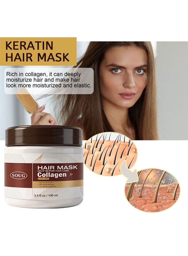SOUG Collagen Hair Mask with Hydrolyzed Keratin, Argan & Coconut Oil | Deep Repair for Dry Damaged & Frizzy Hair | All Hair Types 100ml - Image 3