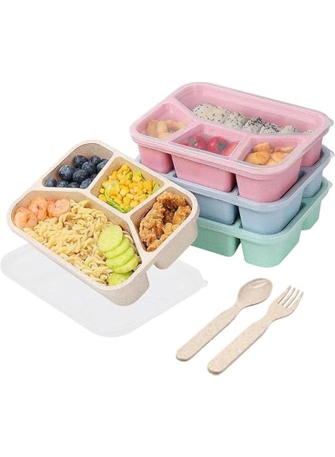 HOOKOR Meal Prep Containers Reusable - 4 Pack Bento Lunch Box, 4-Compartment Snackle Box for School Work Travel, Lunch Containers for Adults, Bento Box for Kids (Multicolor-4 Compartments)  - Image 1