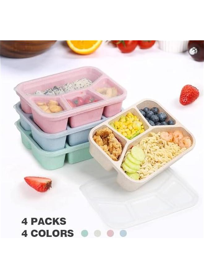 HOOKOR Meal Prep Containers Reusable - 4 Pack Bento Lunch Box, 4-Compartment Snackle Box for School Work Travel, Lunch Containers for Adults, Bento Box for Kids (Multicolor-4 Compartments)  - Image 3