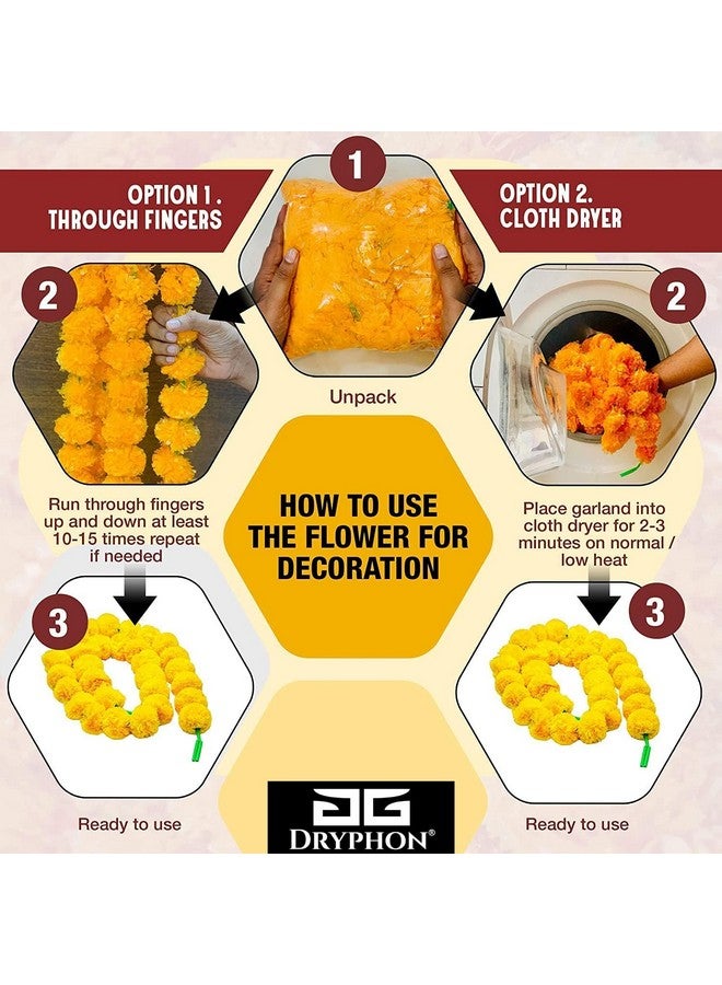 DRYPHON Artificial Marigold Flowers for Decoration with Pom Pom Ring Bell Hanging Garlands for Home Decoration for Diwali Decoration Items | Wedding | Puja Decoration Items for Home (Pack of 4) - Image 4