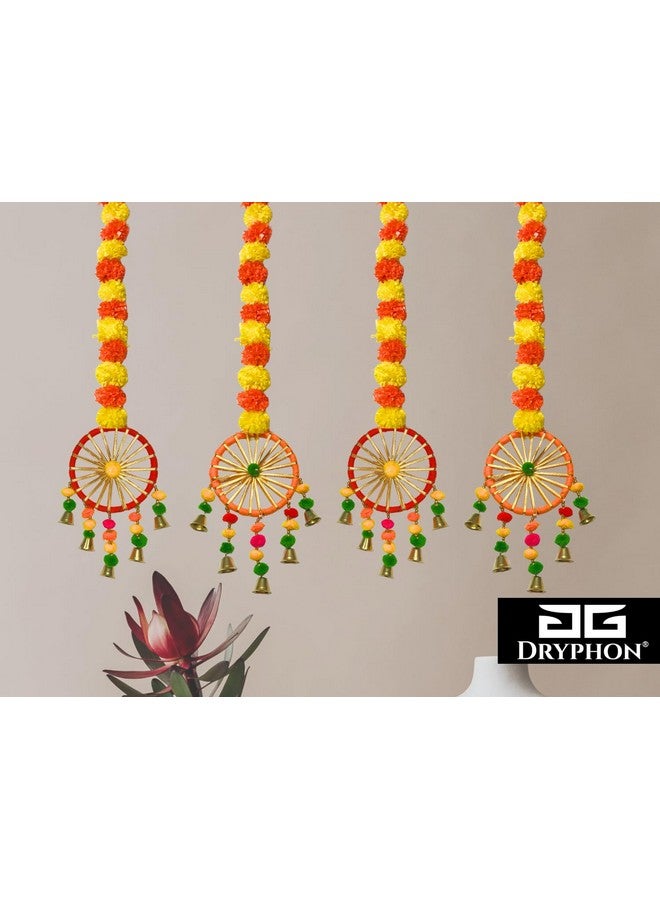 DRYPHON Artificial Marigold Flowers for Decoration with Pom Pom Ring Bell Hanging Garlands for Home Decoration for Diwali Decoration Items | Wedding | Puja Decoration Items for Home (Pack of 4) - Image 5