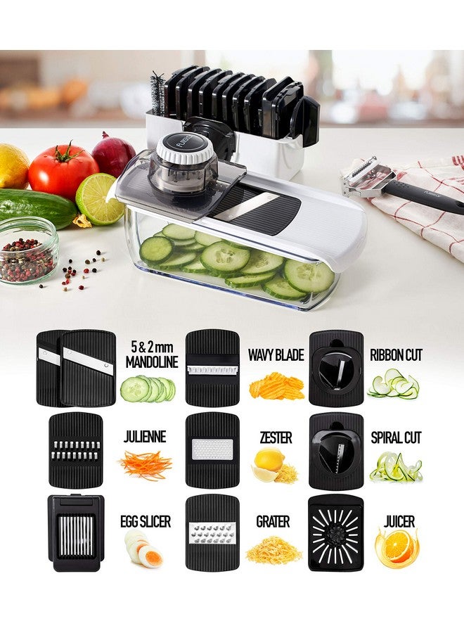 Fullstar Fullstar Mandoline Slicer for Kitchen, Fruit Cutter, Cheese Grater, Cucumber Slicer, Veggie Spiralizer, Food Cutter & Kitchen Gadgets with Safety Glove (11 in 1, White) - Image 2
