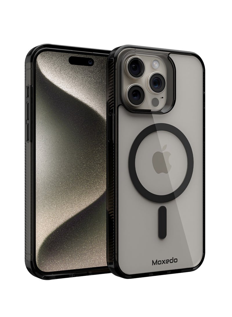 Moxedo Magnetic Protective Case 360 Protection Clear Case Hard PC with Built-in Strong Magnets Compatible with Magnetic Safe Designed for iPhone 15 Pro 6.1 inch (Black) - Image 1