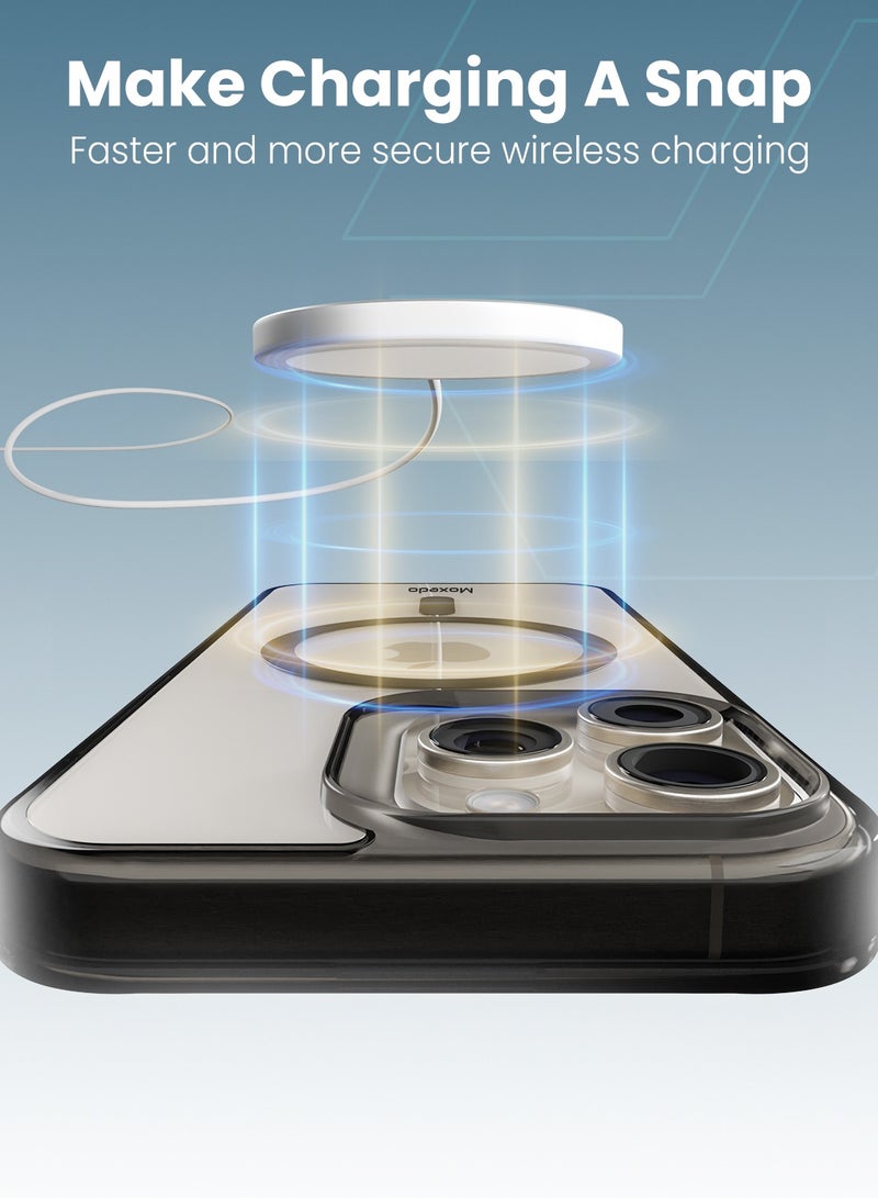 Moxedo Magnetic Protective Case 360 Protection Clear Case Hard PC with Built-in Strong Magnets Compatible with Magnetic Safe Designed for iPhone 15 Pro 6.1 inch (Black) - Image 2
