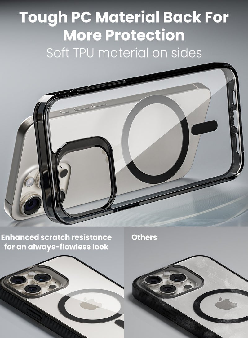 Moxedo Magnetic Protective Case 360 Protection Clear Case Hard PC with Built-in Strong Magnets Compatible with Magnetic Safe Designed for iPhone 15 Pro 6.1 inch (Black) - Image 3