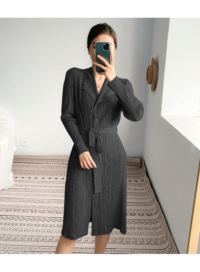 Shougu New Belt Collection Pleated Suit Collar Dress 