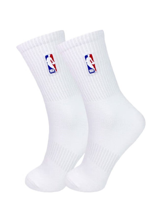 NBA Men'S Casual Sports Socks, Long Tube Pure White Combed Cotton Socks, High Tube Embroidered Basketball Running Socks, 3 Pairs - Image 2
