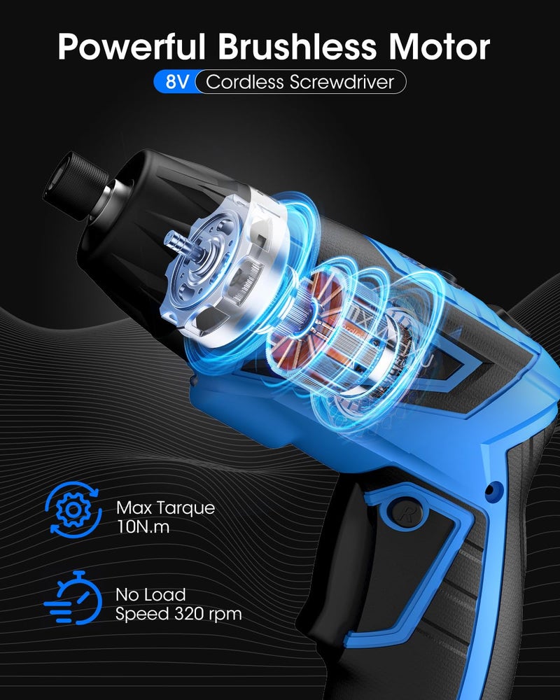 MXMZHXU 8V Cordless Screwdriver,6+1 Torque Max 10N·m Electric Power Screwdriver with 47 Accessories,180°Pivoting Handle, 2000mAh Rechargeable Screw Gun&Bit Set with LED Light, Flexible Shaft,for Home,Office - Image 3