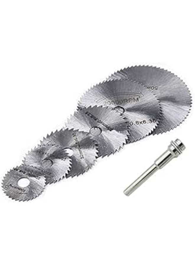 High Speed Steel Circular Saw Blades Set with 3.2mm Straight Shank Mandrel for Dremel Fordom Electrical Grinding Machine Rotary Tool Kit 7 Pcs