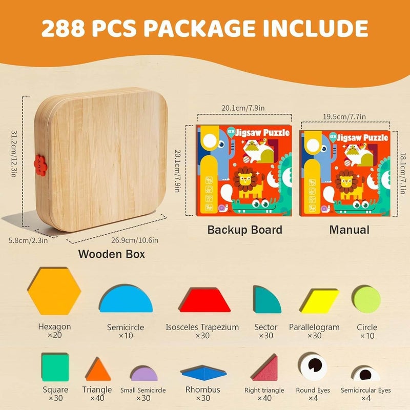 EDUTREE Magnetic Wooden Tangram Puzzle Set – Montessori Geometric Shape Blocks, Colorful Montessori Sorting & Stacking Game, Early Learning STEM Educational Toy for Kids 3+ with Wooden Storage Box - Image 2