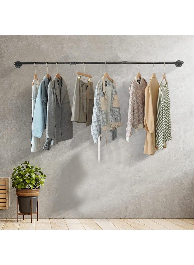Clothes Rack Wall Mounted Pipe Cloth Hanging Stand Industrial Clothing Hanger Rod Heavy Duty Garment Storage Rail Laundry Drying Shelf for Closet Wardrobe 180x25x8.5 cm Black  - Image 2