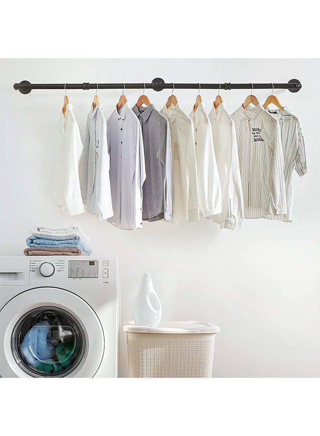 Clothes Rack Wall Mounted Pipe Cloth Hanging Stand Industrial Clothing Hanger Rod Heavy Duty Garment Storage Rail Laundry Drying Shelf for Closet Wardrobe 180x25x8.5 cm Black  - Image 3