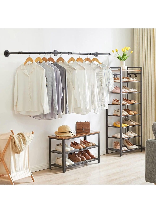 Clothes Rack Wall Mounted Pipe Cloth Hanging Stand Industrial Clothing Hanger Rod Heavy Duty Garment Storage Rail Laundry Drying Shelf for Closet Wardrobe 180x25x8.5 cm Black  - Image 4