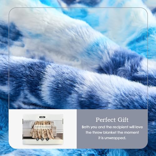 Krifey Oversized Blue Faux Fur Blanket, Super Soft Cozy Blanket, Luxury Fluffy Throw Blanket Fuzzy Bed Throw Tie Dye Blue 60" x 80" - Image 4