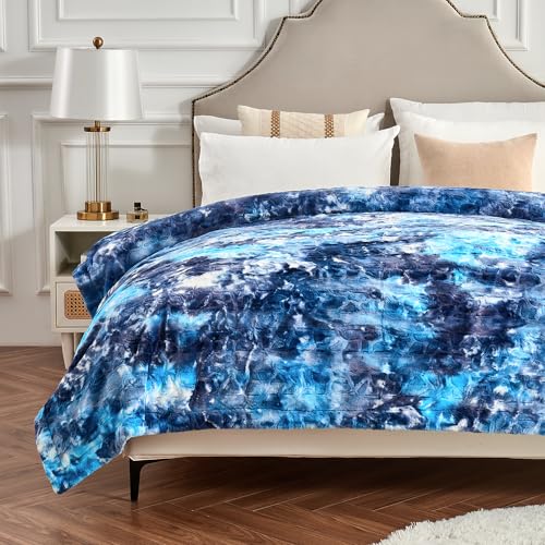Krifey Oversized Blue Faux Fur Blanket, Super Soft Cozy Blanket, Luxury Fluffy Throw Blanket Fuzzy Bed Throw Tie Dye Blue 60" x 80" - Image 2