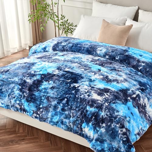 Krifey Oversized Blue Faux Fur Blanket, Super Soft Cozy Blanket, Luxury Fluffy Throw Blanket Fuzzy Bed Throw Tie Dye Blue 60" x 80" - Image 5
