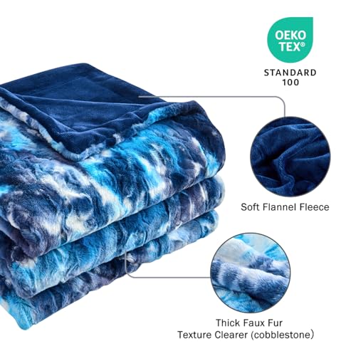 Krifey Oversized Blue Faux Fur Blanket, Super Soft Cozy Blanket, Luxury Fluffy Throw Blanket Fuzzy Bed Throw Tie Dye Blue 60" x 80" - Image 3