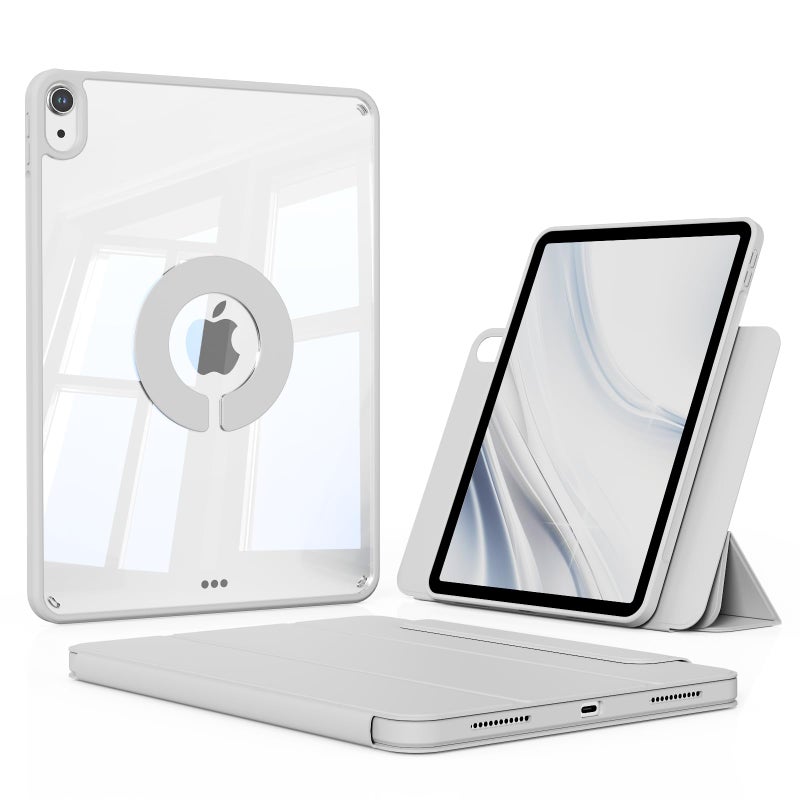 KENKE Magnetic Case for iPad A16 11th/10th Generation (11/10.9 Inch, 2025/2022) with Pencil Holder, Magnetic Detachable Hybrid Stand, Clear Hard PC Back Shell, Portrait/Landscape Angle, Gray - Image 1