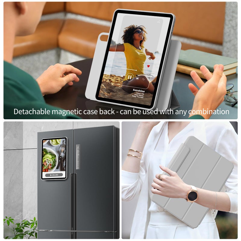 KENKE Magnetic Case for iPad A16 11th/10th Generation (11/10.9 Inch, 2025/2022) with Pencil Holder, Magnetic Detachable Hybrid Stand, Clear Hard PC Back Shell, Portrait/Landscape Angle, Gray - Image 5