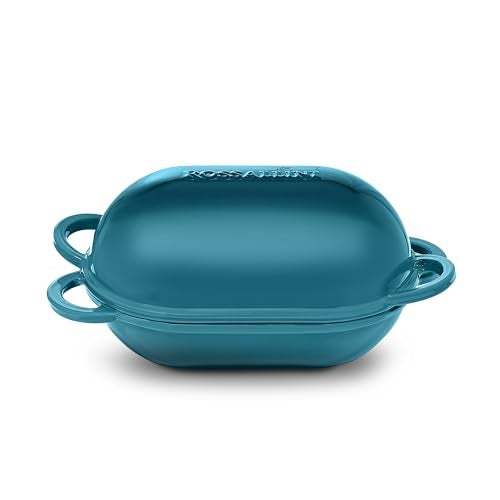 ROSSALLINI Signature Enameled Cast Iron Sourdough Bread Oven | Non-Stick with Tight Fitting Lid for Perfect Baking and Bread Making | 2QT Oval Oven With Lid [Ocean Blue] - Image 3