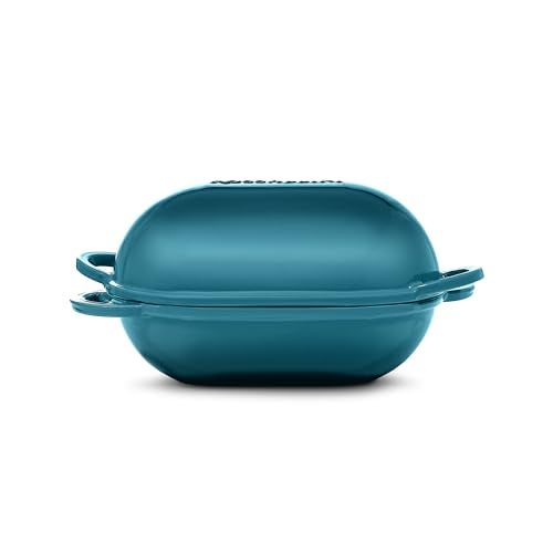 ROSSALLINI Signature Enameled Cast Iron Sourdough Bread Oven | Non-Stick with Tight Fitting Lid for Perfect Baking and Bread Making | 2QT Oval Oven With Lid [Ocean Blue] - Image 2
