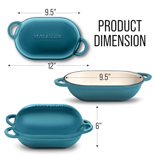 ROSSALLINI Signature Enameled Cast Iron Sourdough Bread Oven | Non-Stick with Tight Fitting Lid for Perfect Baking and Bread Making | 2QT Oval Oven With Lid [Ocean Blue] - Image 5