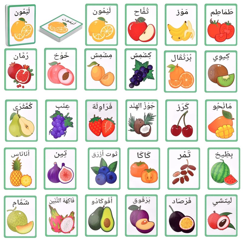 112 بطاقة تعليمية ثنائية اللغة (عربي/إنجليزي) لمفردات الحيوانات والفواكه والخضروات وأجزاء الجسم - مجموعة بطاقات تعليمية للأطفال وأدوات مدرسية - Image 5