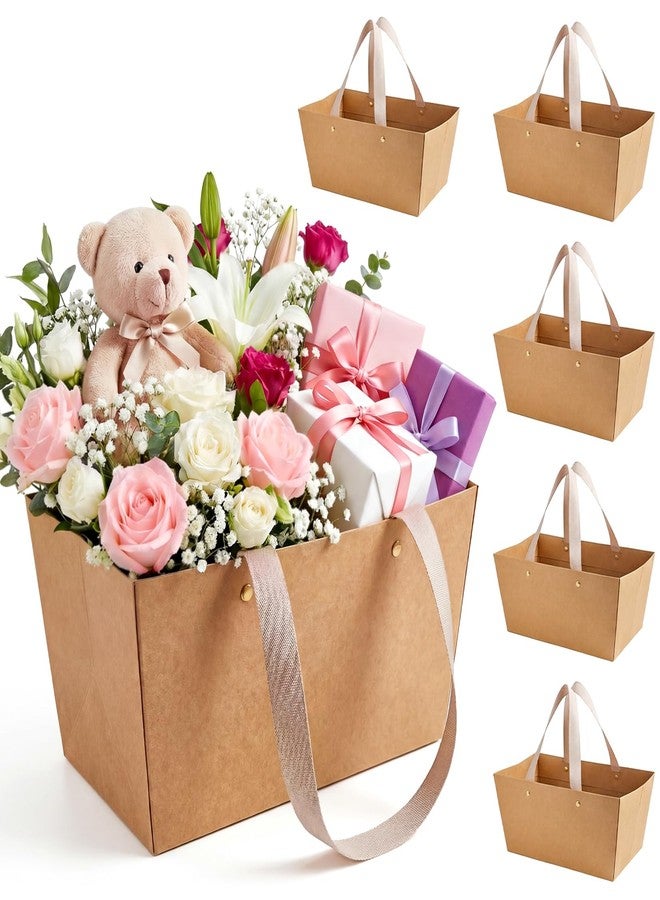 RAINFLOW 6 Pcs Small Gift Baskets - Easter Baskets Bulk Cardboard Basket with Handles Empty Bulk Gift Basket Empty to Fill for Packages Wrapping, Wedding Party, Gifts Fill, Anniversary Display(Brown - Image 1
