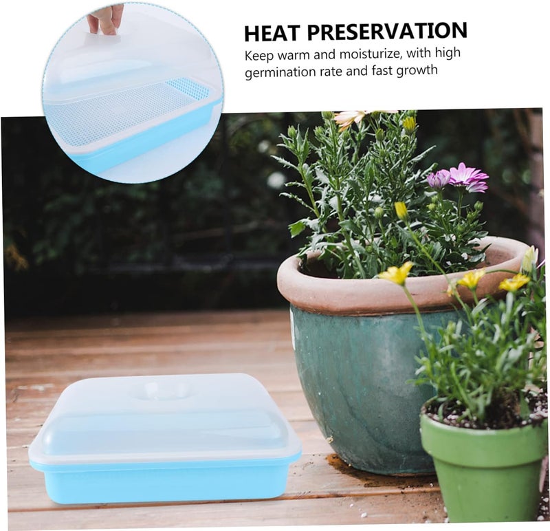 woobles Kitchen Kit with Plant Starters Storage Cat Soilless Hydroponic Seedling Home Mung Microgreens Starting Pot Trays Propagator Lids Planting Grass Germination Sprouter Germinatio Blue 32x25.5cm - Image 5
