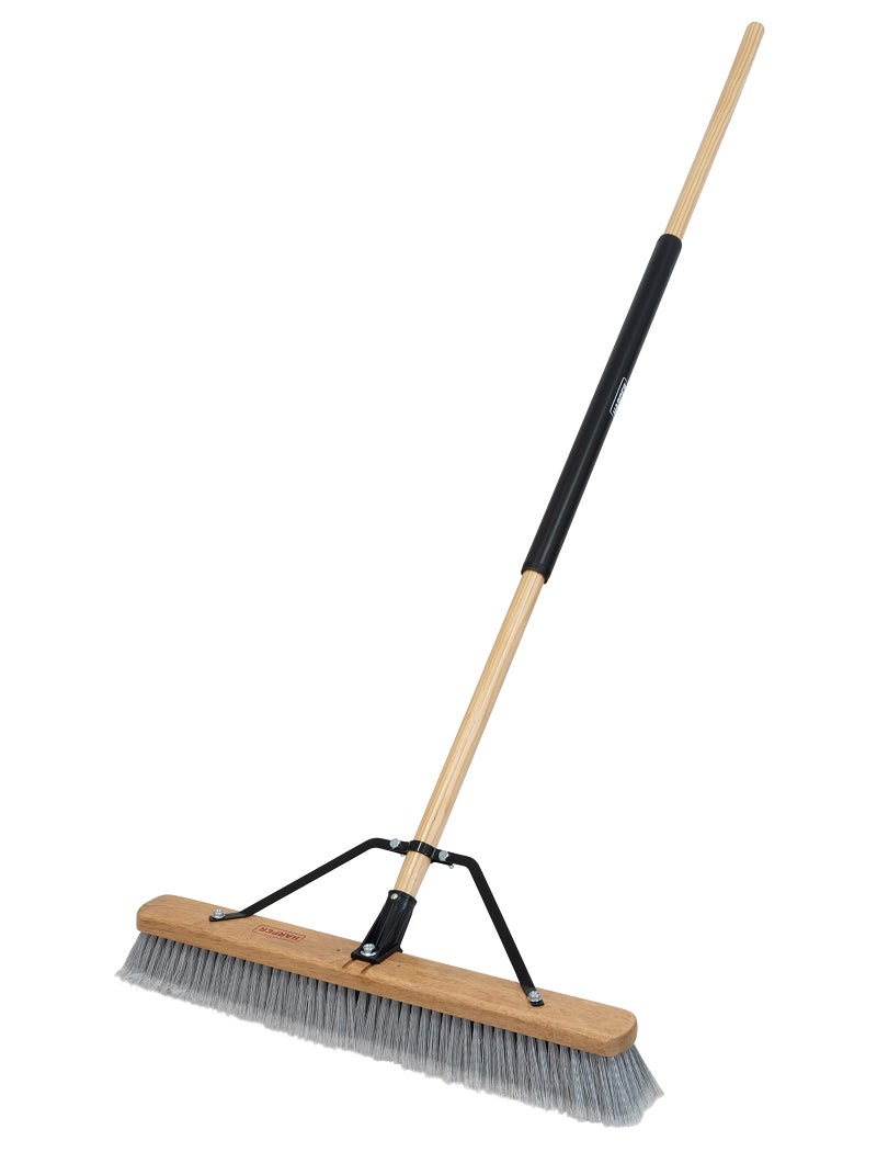 Harper 24 Inch Indoor SmoothSurface Push Broom with Flagged Bristles for Sand Saw Dust Wood Shavings and Pet Hair in Garages Warehouses and Workshops