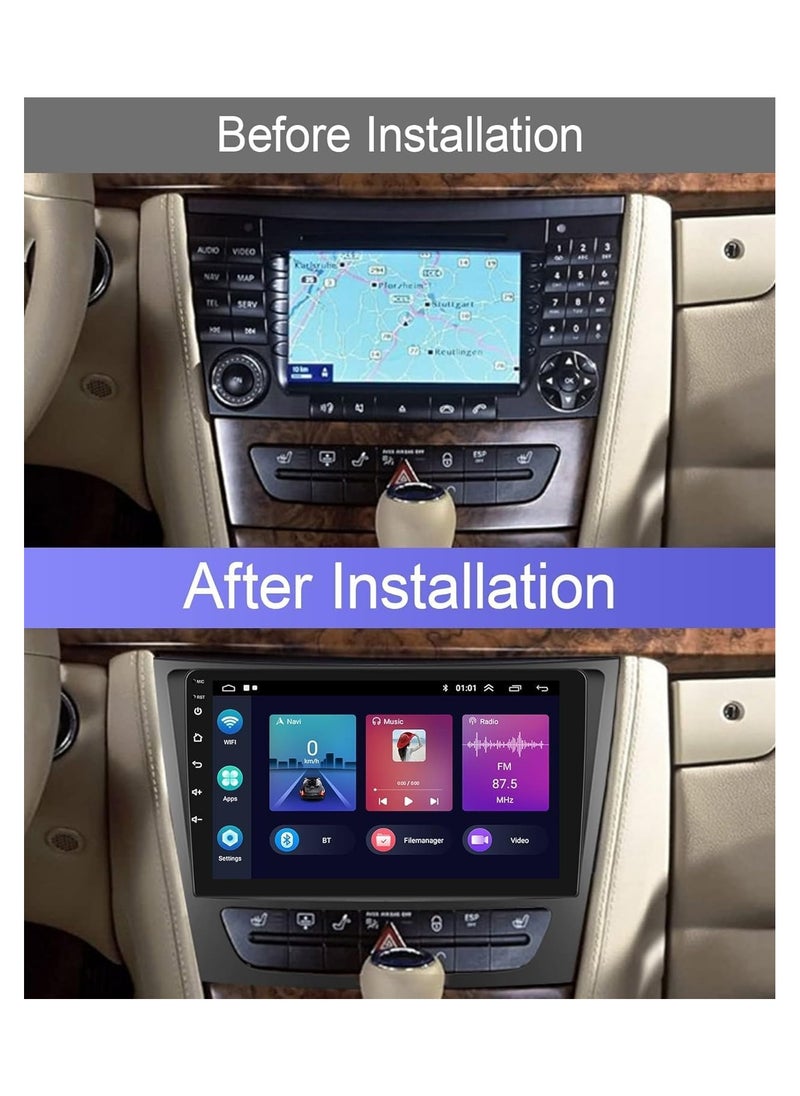 SHEZA STAR - Android Car Stereo for Mercedes Benz E-Class W211 E200 CLS 2002 To 2010 6GB RAM 128GB ROM Mirror-Link Wi-Fi BT, GPS Nav, 9 Inch Support SIM Card, Apple Carplay, IPS Touch Screen with AHD Backup Camera - Image 1