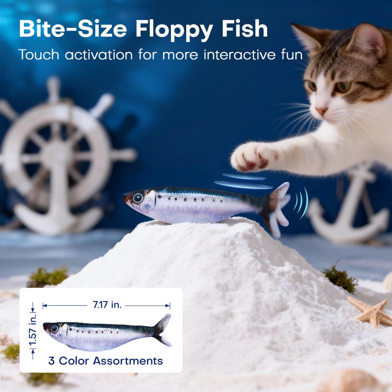 Potaroma Cat Toys Bite-Sized Flopping Fish with Catnip, Realistic Tap-Activated Moving Kitten Kicker, 3 Floppy Mode Wiggle Sardine/Saury/Yellow Croaker Interactive Motion Kitty Exercise - Image 3