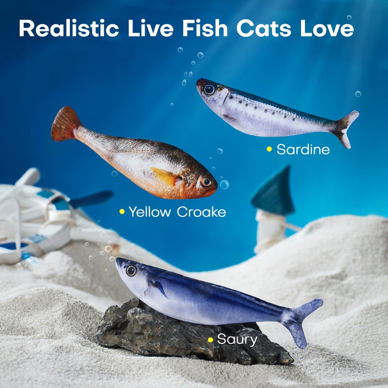 Potaroma Cat Toys Bite-Sized Flopping Fish with Catnip, Realistic Tap-Activated Moving Kitten Kicker, 3 Floppy Mode Wiggle Sardine/Saury/Yellow Croaker Interactive Motion Kitty Exercise - Image 2