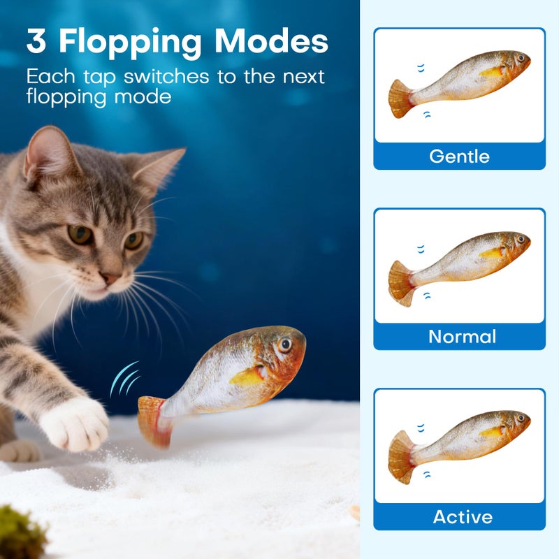 Potaroma Cat Toys Bite-Sized Flopping Fish with Catnip, Realistic Tap-Activated Moving Kitten Kicker, 3 Floppy Mode Wiggle Sardine/Saury/Yellow Croaker Interactive Motion Kitty Exercise - Image 4