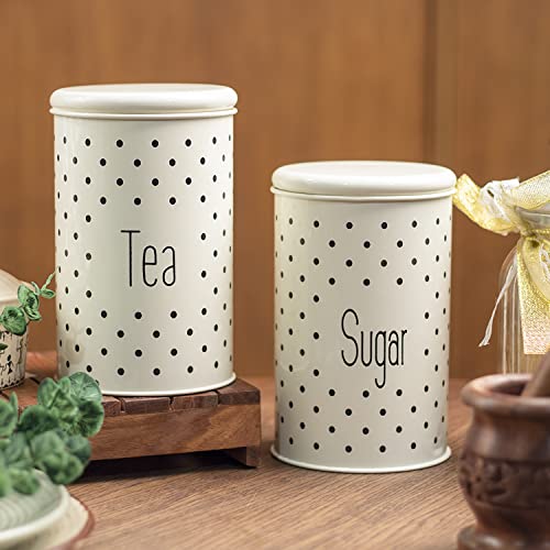 MARKET 99 Glossy Ivory Metal Tea and Sugar Jar Set (1000ml Each) | Leak-Proof Cylindrical Kitchen Storage Containers for Tea, Sugar and Dry Food | Elegant Food Canister Set for Pantry Organization - Image 1