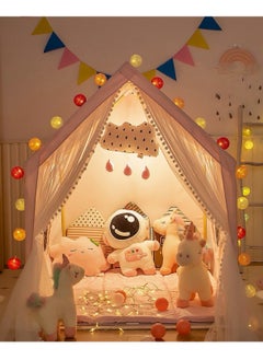 CUNUUDOOL Kids Play Tent Indoor, Kids Playhouse Set With Ball Lights, Colorful Flags, Soft Cotton Mat, Pinky Unicorn Theme Decoration With Solid Odorless Wood Frame, Girls Princess Tent Toddler Castle For Children Outdoor, Gift For Girls Birthday  - Image 3