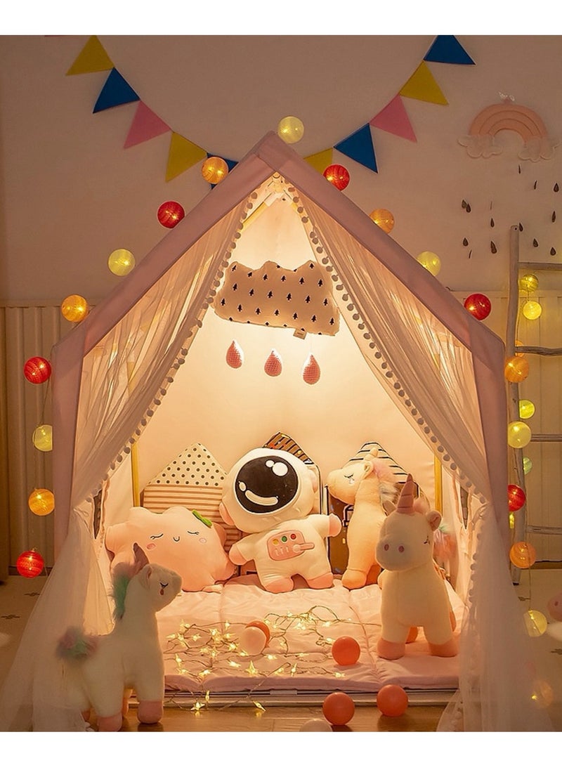 CUNUUDOOL Kids Play Tent Indoor, Kids Playhouse Set With Ball Lights, Colorful Flags, Soft Cotton Mat, Pinky Unicorn Theme Decoration With Solid Odorless Wood Frame, Girls Princess Tent Toddler Castle For Children Outdoor, Gift For Girls Birthday  - Image 3