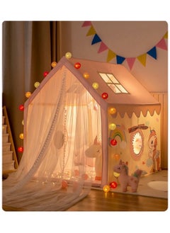 CUNUUDOOL Kids Play Tent Indoor, Kids Playhouse Set With Ball Lights, Colorful Flags, Soft Cotton Mat, Pinky Unicorn Theme Decoration With Solid Odorless Wood Frame, Girls Princess Tent Toddler Castle For Children Outdoor, Gift For Girls Birthday  - Image 4